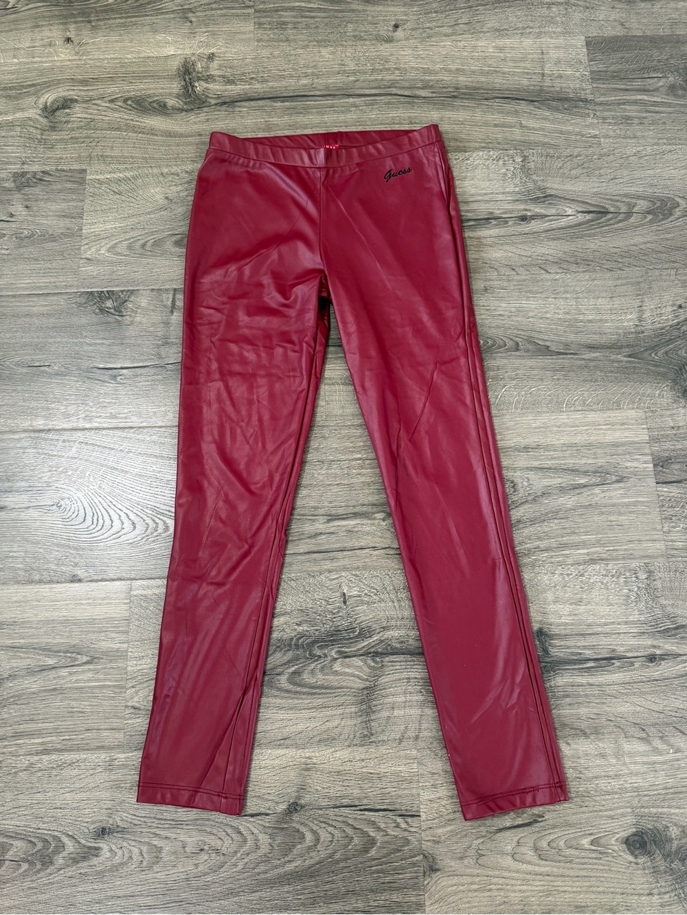 Guess Girls Faux Leather Leggings in Burgundy Red